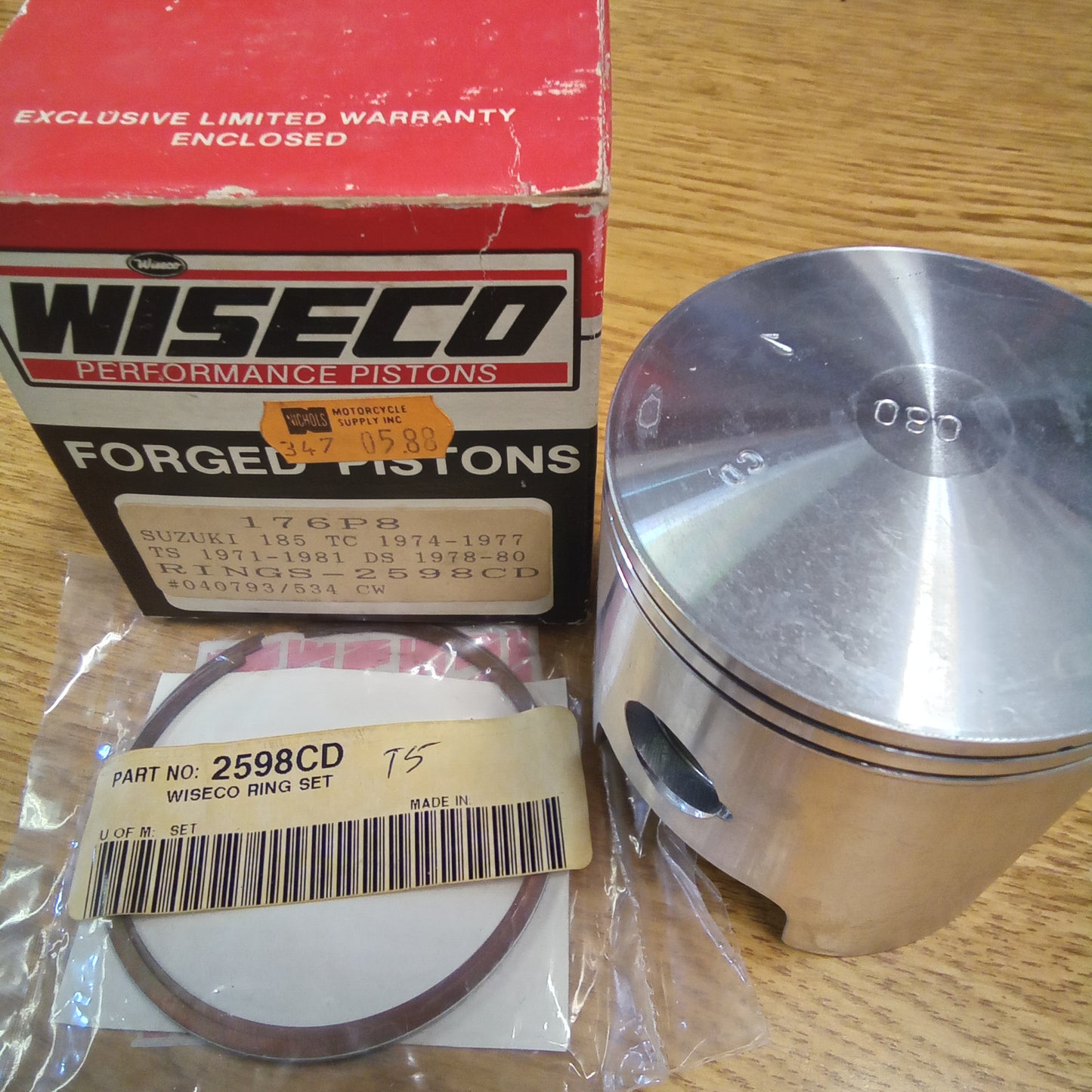 WISECO Piston 176P8 Suzuki TC185 74-77, TS 185 71-81, DS185 78-80