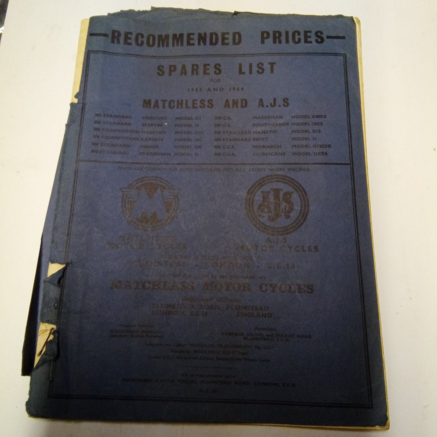Matchless and A.J.S Spares List