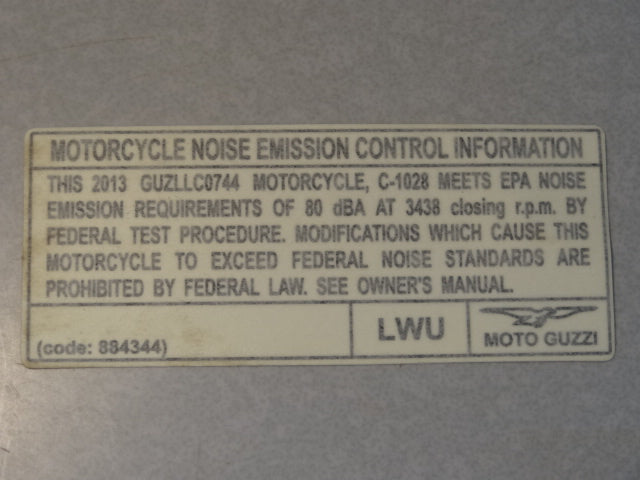 884344 NOISE EMISSIONS DECAL (#884344)