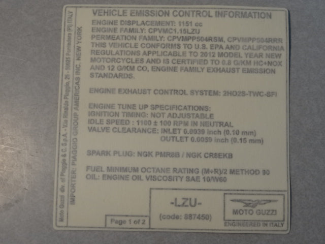 Emission control sticker (#887450)