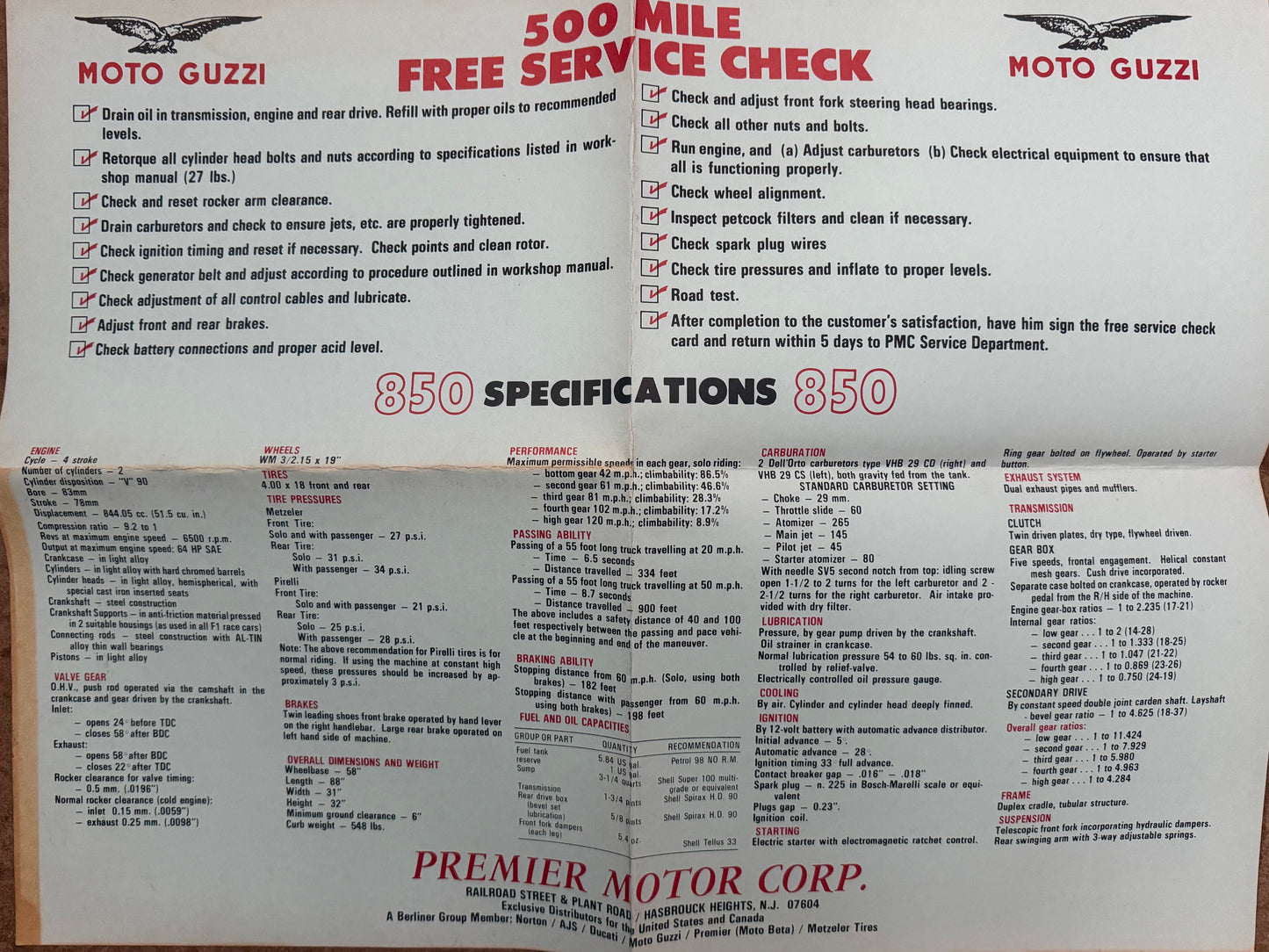 Moto Guzzi 850Eldorado Loop Frame Spec Poster