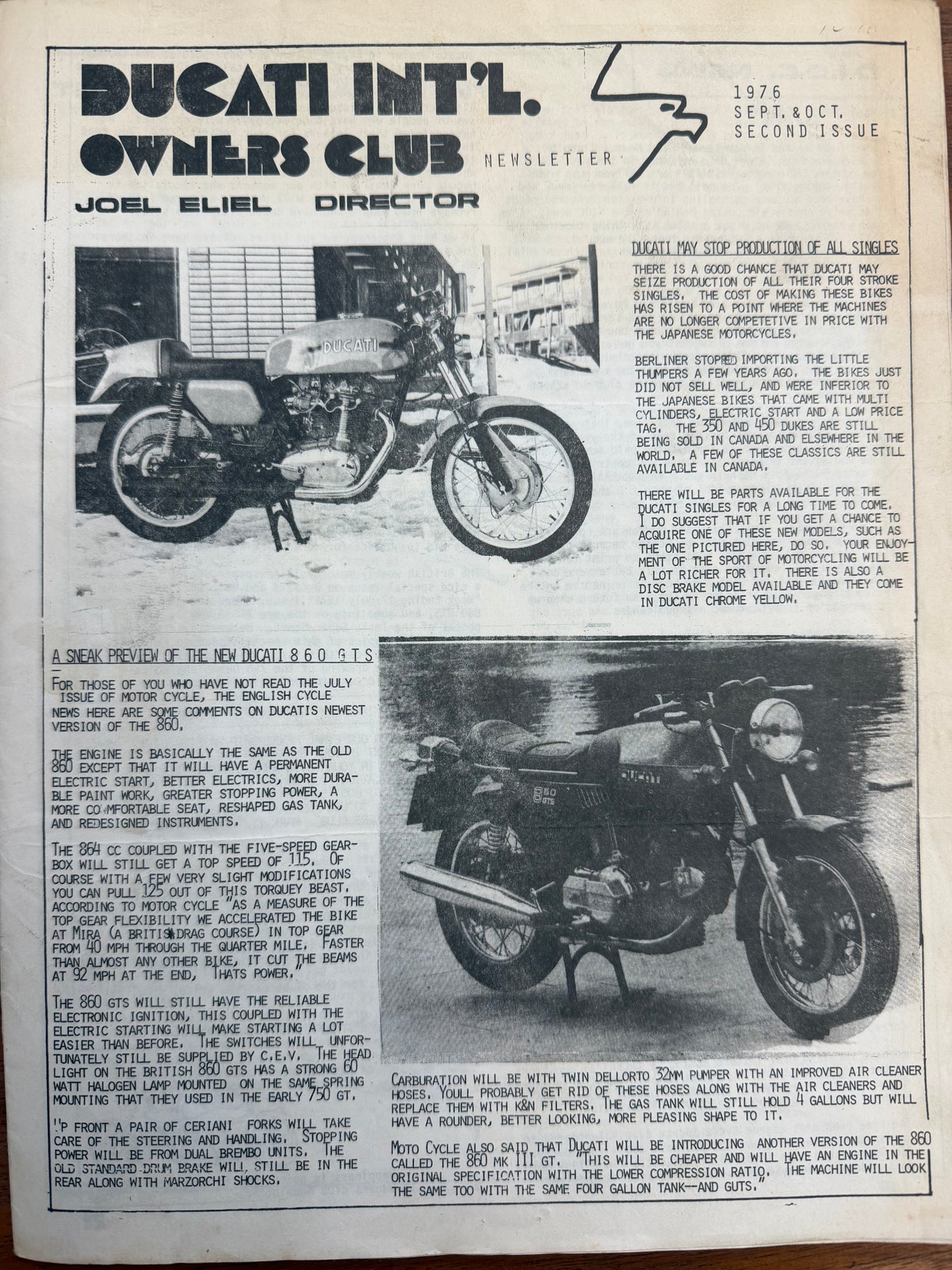 Ducati Intl Owners Club newsletter sept/oct 1976