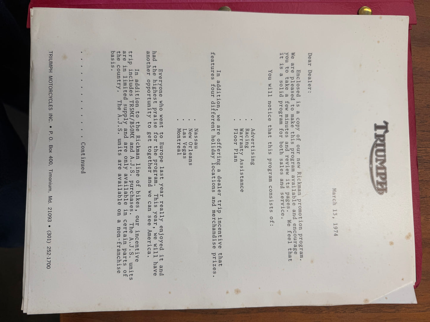 Triumph Rickman "Dig in to Win" Promotional material