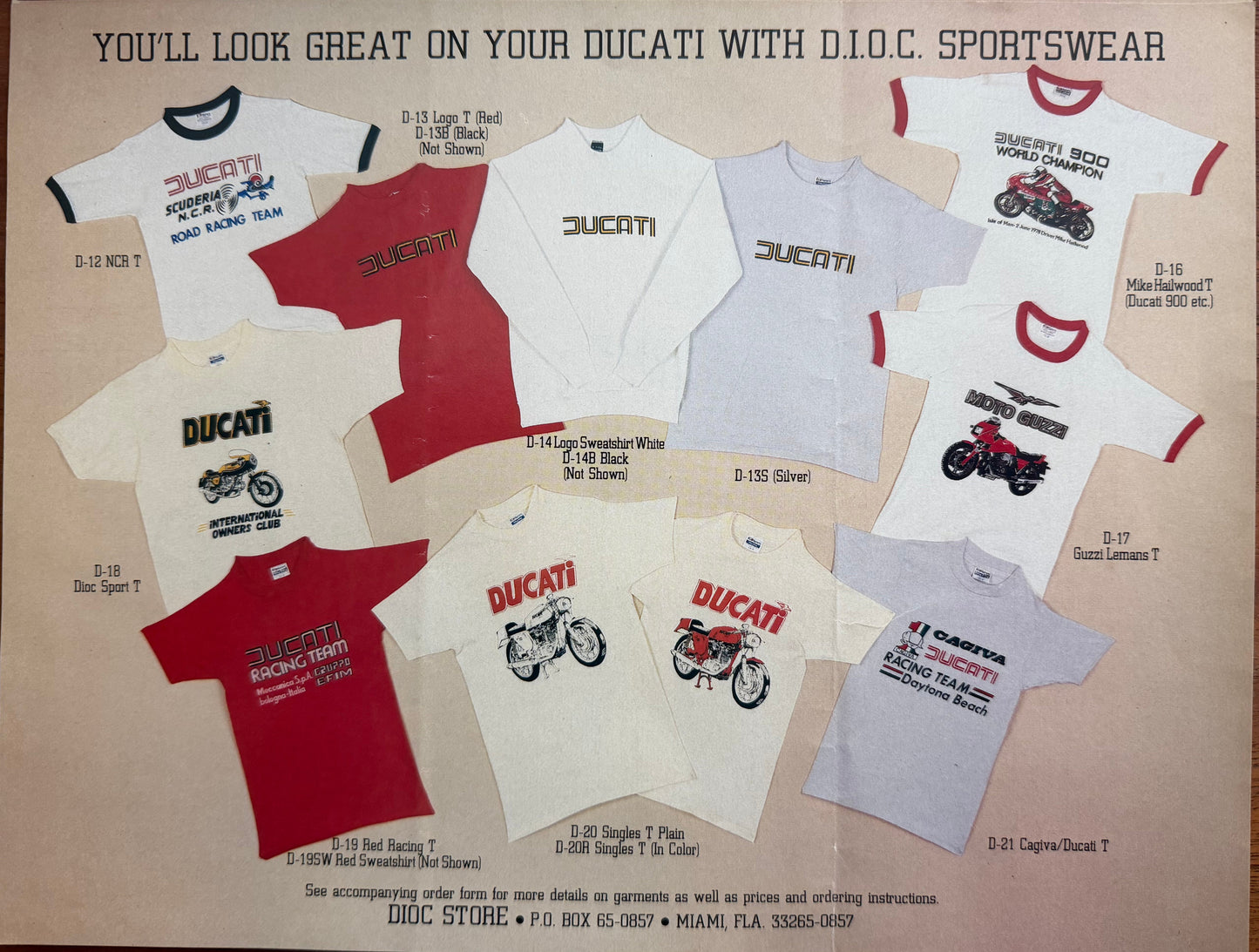 Ducati shirt ordering pamphlet