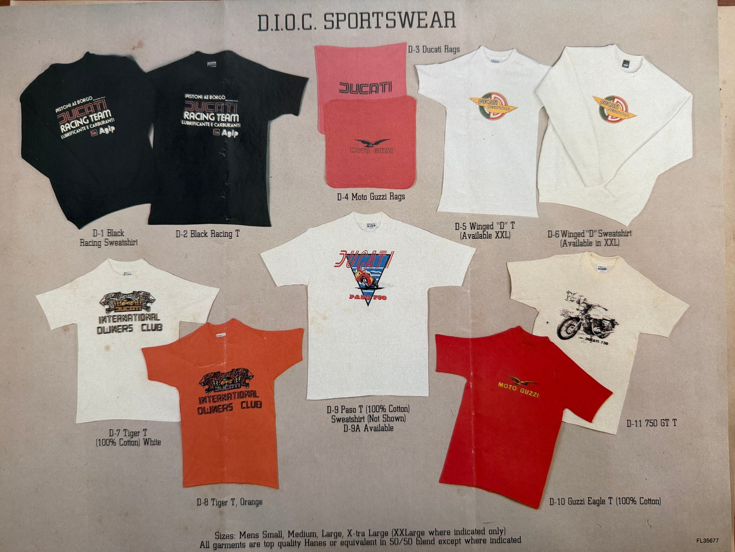 Ducati shirt ordering pamphlet